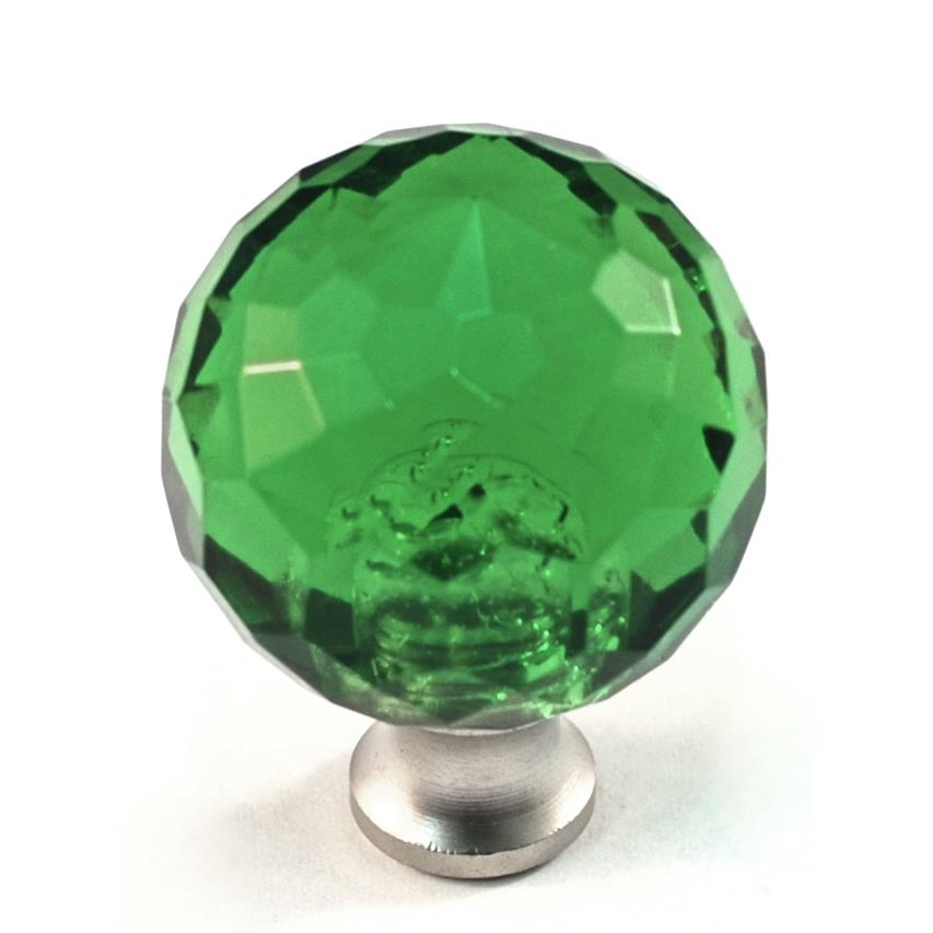 Cal Crystal M30 GREEN Crystal Excel ROUND KNOB in Satin Nickel